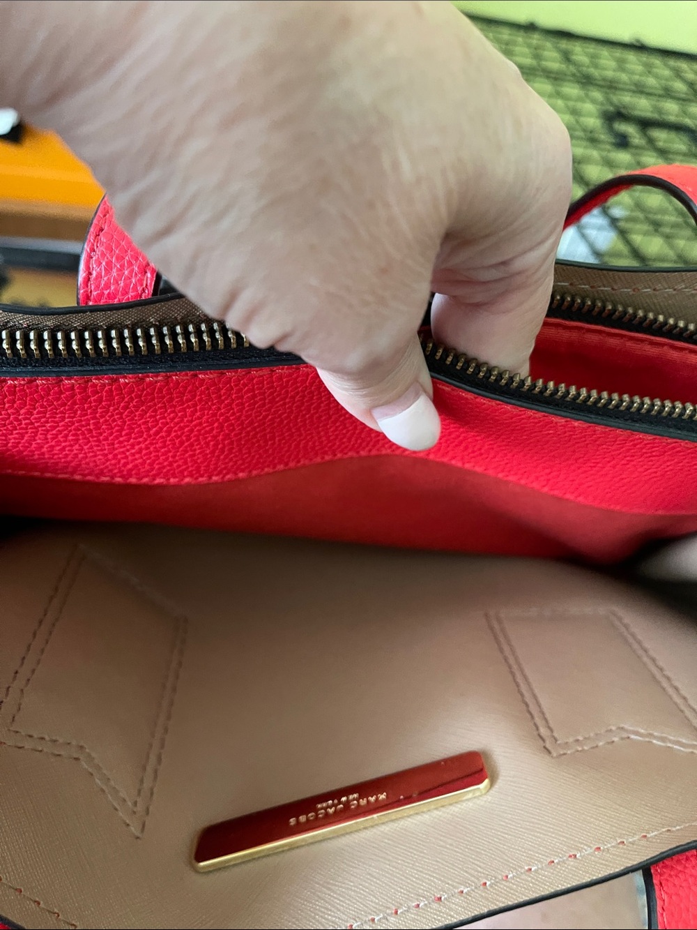 Marc Jacobs Bright Red Leather Satchel with Gold Accents - Picture 5 of 15